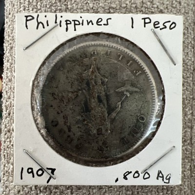 SILVER - WORLD COIN - 1907 Philippines 1 Peso 80% Silver ASW .5144