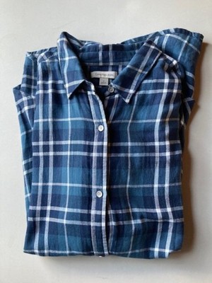 Calvin Klein Jeans Light Weight Flannel Shirt Blue Plaid Size Large 100% Cotton