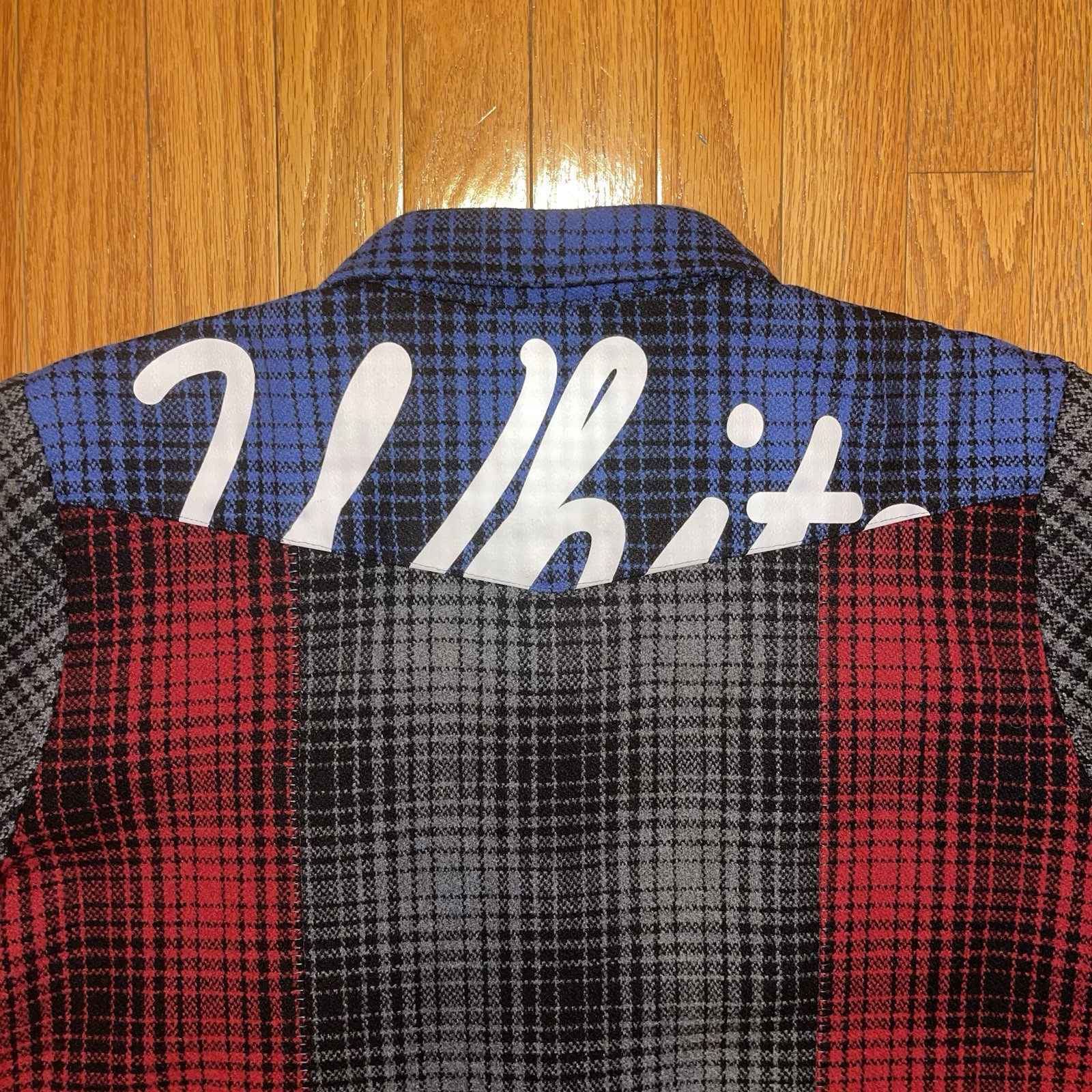 Size L - Off-White Patchwork Heavy Wool Flannel -… - image 6