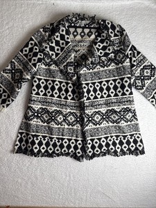 Cost Plus World Market Woven Blanket Wrap Boho Fringe Jacket Size S/M