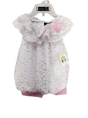 DDG Darling 12 Months Girls White & Pink Leopard Print 2-Piece Outfit With Ruffl
