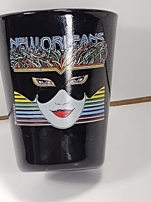 NEW ORLEANS Louisiana Mardi Gras Mask Black Shot Glass Bar Shooter Souvenir