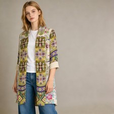 435 NWOT Johnny Was Silk Tempo Mix Embroidered Kimono Front Tie Jacket Coats S
