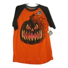 Celebrate Halloween Youth Glow in Dark Scary Jack O Lantern Orange/Black T Shirt