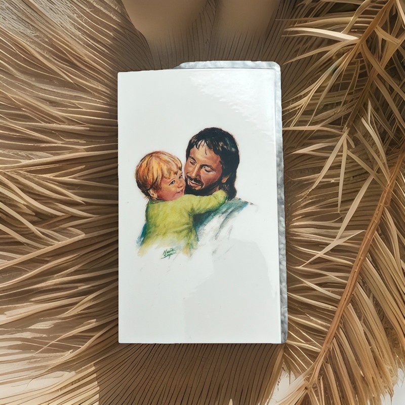 New 2.75x 4.5” Laminated Holy Card Jesus Holding Child  “let The Children Come “