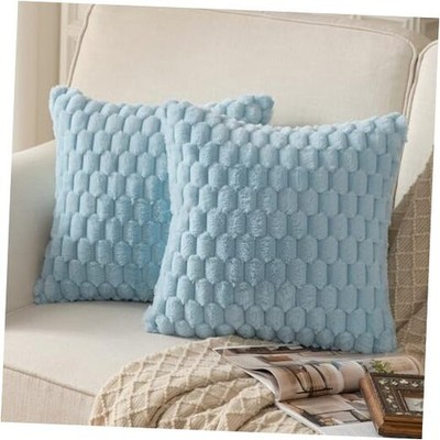  Pack of 2 Super Soft Plush Fluffy Decorative 18'' x 18'' (Pack of 2) Light Blue