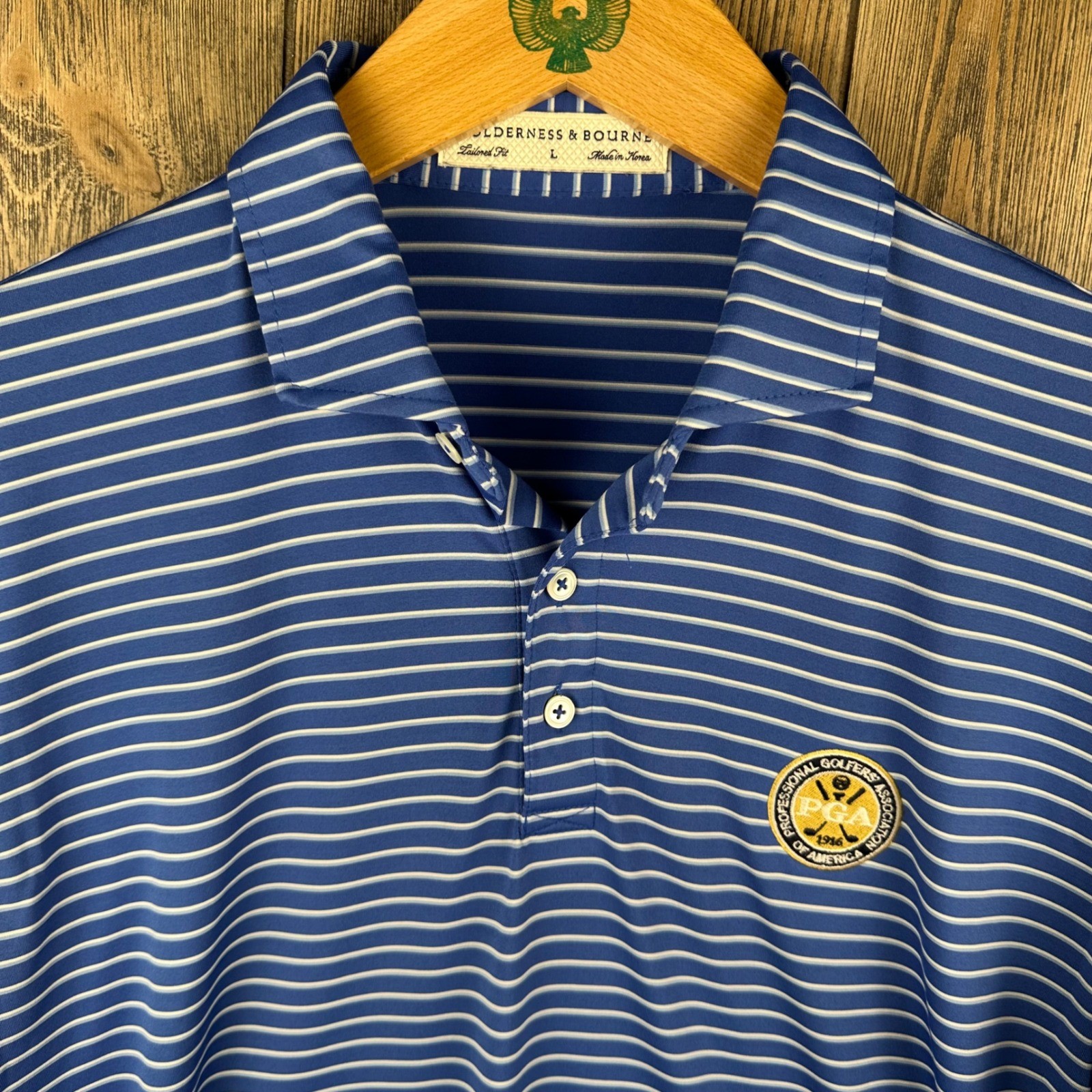 Holderness & Bourne Mens Sutton Polo Shirt PGA Member Blue Striped Size Large