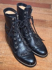 Vintage Justin Diamond J Lace-up Boots Womens 6B Black Leather Western Kiltie