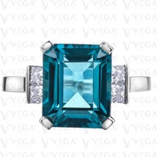 5.30Crt Emerald Cut Lab Created Topaz & Diamond Women Ring 14K White Gold Plated