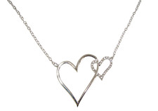 NEW GUESS SILVER TONE TWO HEARTS NECKLACE WITH PAVE CRYSTALS