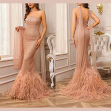 NWT Terani Couture 8 251P4303 Strapless Beaded Feather Mermaid Gown J2441