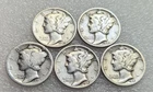 Mercury Dimes (5) lot 1917 - 1945 US 90% Silver #218