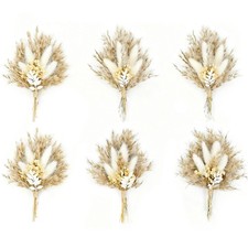 Mini Dried Flower Bouquet Set of 6, Boho Wedding Decor, Boutonniere for Men,T...