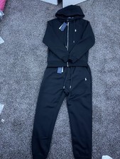 Polo Ralph Lauren Black Tracksuit Set Hoodie  Pants Size L Zip Logo Pockets