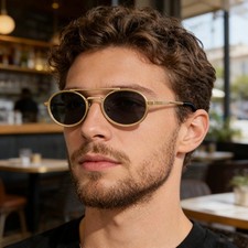 UV400 Polarized-Free Round Frame Sunglasses for Men Black Grey Lens Full Frame