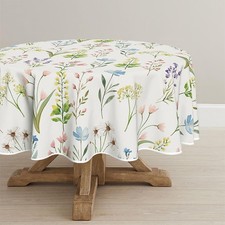 Spring Tablecloth 60 60 Inch Round, Wildflowers Floral Herbs Elegant Washable...
