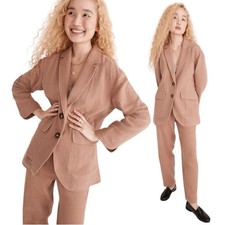 Madewell Women's Larsen Tan Gauze Cotton  Linen Relaxed Blazer Size Medium