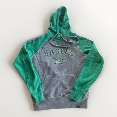 47 NFL Philadelphia Eagles Raglan Hoodie Women s Small Kelly Green&Gray GO BIRDS