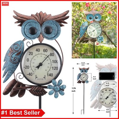 Outdoor Thermometer 42 Inch Metal Owl Garden Stake Weather Gauge Patio Yard