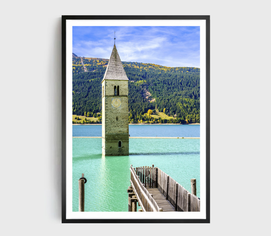 Clock Tower Print,River Wall Art, City View Framed Nature Wall Art,Natural