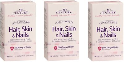 21st Century Extra Strength Hair, Skin & Nails Dietary Tablets 90ct (3 Pack)