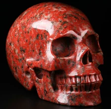 Huge 5.0" Red Sesame Stone Carved Crystal Skull, Realistic, Crystal Healing