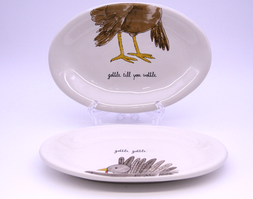 Rae Dunn Oval Dishes - Gobble Gobble, Gobble Till You Wobble-Set of 2 - Picture 2 of 9