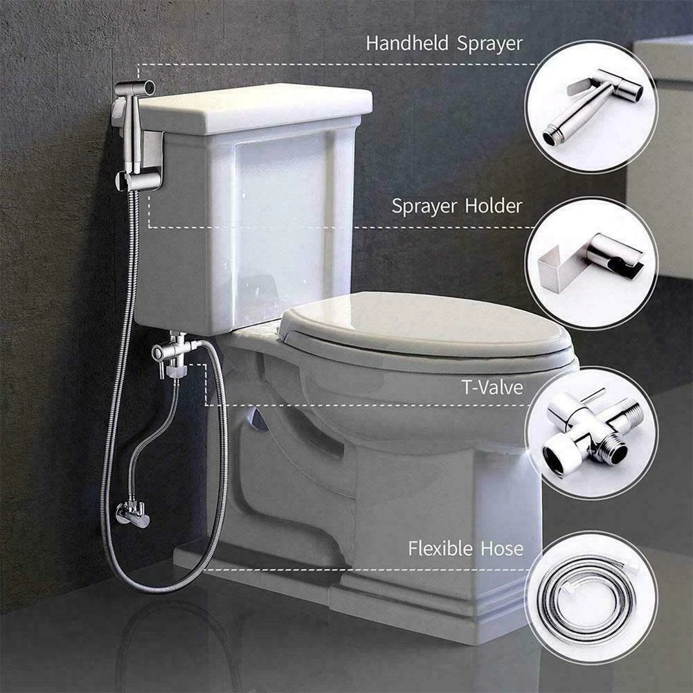 Metal chrome bidet sprayer for wall mounted toilets