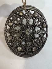 Vintage Belt Buckle Hearts Silver tone Oval Clear Crystal Ctr  Lt Yellow Jewel