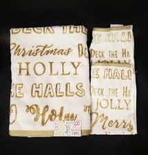 KASSAFINA SET OF 3 WHITE+GOLD CHRISTMAS HOLY VISCOSE 1 BATH,2 FINGER TIP TOWEL
