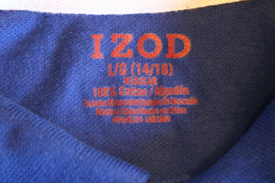 Izod 男孩蓝色 100% 棉短袖橄榄球 Polo 休闲衬衫 L 码 (14/16) — 第 4/4 张图片