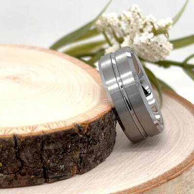 9MM Silver Tungsten Band For Christmas Gifts Grooved Brushed Polished Edges Ring