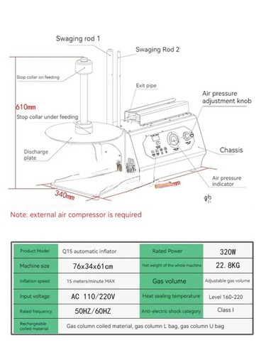 Bubble Bag Machine Hoist Film Air Column Bag Inflator Automatic Filling Air - Afbeelding 2 van 3