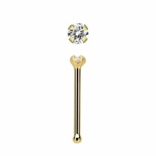 SOLID 14K YELLOW GOLD 20G 2MM CZ Gem NOSE STUD BONE DIMPLE RING body jewelry