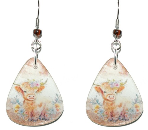 Lindos pendientes colgantes de guitarra Highland Cow perforados o con clip (GP052) - Imagen 2 de 3