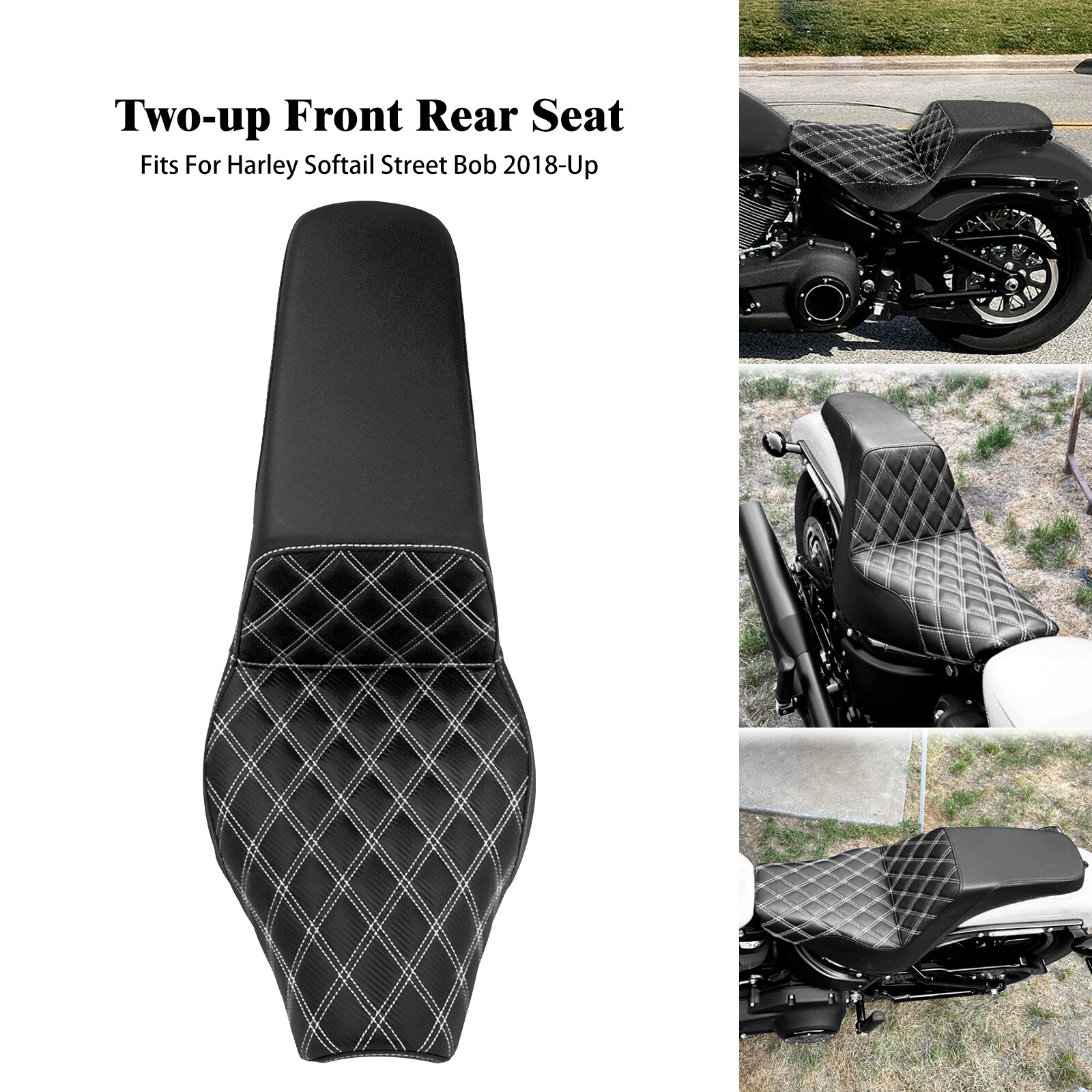 Driver Passenger Seat White Stitching For Harley 18-24 Softail Street Bob Deluxe
