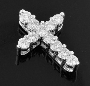 14k Solid White gold Natural diamond cross pendant 