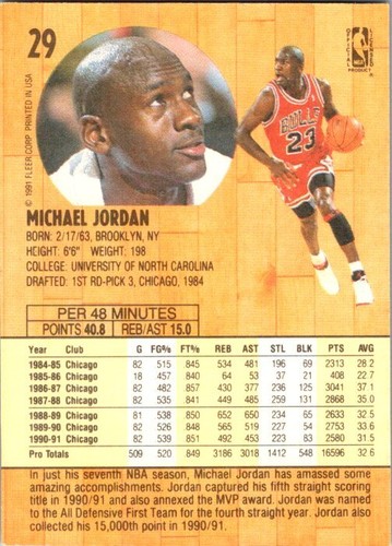 1991-92 Fleer #29 Michael Jordan - Picture 2 of 2