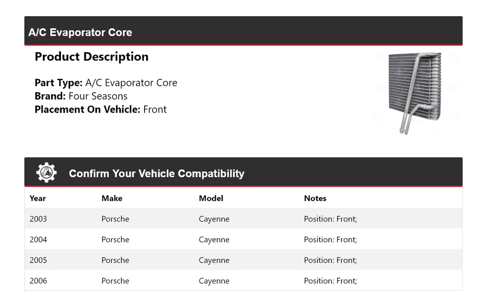 Para 2003-2006 Porsche Cayenne A/C Evaporador Core Front 4 Seasons 2004 2005 Foto 2 de 4