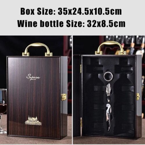 Double Leather Box Wine Bottle Box Luxury Handle Wooden Organizer Wine Holder - Picture 6 of 8