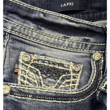 Vigoss Youth Heritage Fit Capri Blue Jeans Sz 6 M,Flap Pocket Embroidered Bling