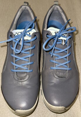 USED ECCO BIOM G2 Yak Leather Womens Golf Shoes Cleats Size 10 Gray, Blue, Black