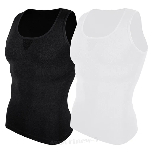 MENS SLIMMING BODY SHAPER BELLY TUMMY CONTROL SHIRT COMPRESSION VEST UNDERWEAR - Bild 18 von 22