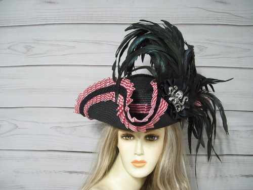 Black and Red Pirate Hat, Halloween Hat, Gasparilla Pirate Hat Renaissance Hat