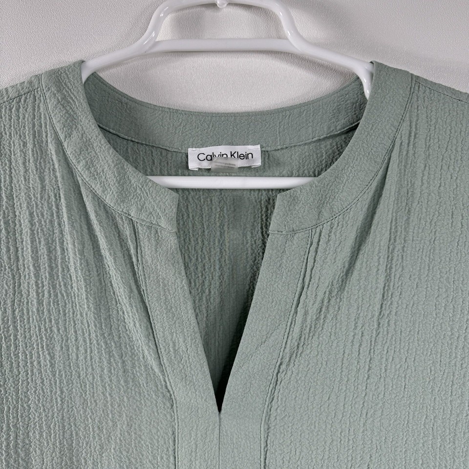 Calvin Klein Sage Green boho beach crinkle tiered dress sz 10 coastal