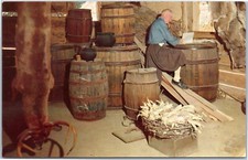 Jamestown Virginia postcard - James Fort - storekeeper checking supplies 