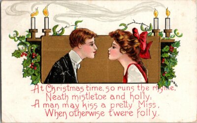 Postcard  At Christmas Time So Runs.....Couple Candles Holly  L. & E. Serie 2264