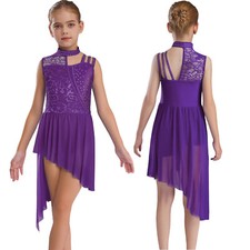 Kids Girls Shiny Lyrical Ballet Latin Leotard Figure Skating Dress Dance Costume