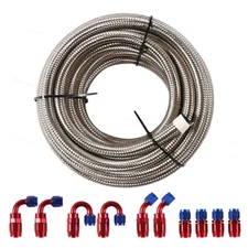 8AN 10FT Stainless Steel Braided Nylon Oil Fuel Line Hose w/ Swivel Fitting Kit