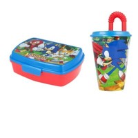 Sonic The Hedgehog 2 Teiliges Lunch Set - Brotdose - Trinkbecher Mit Halm